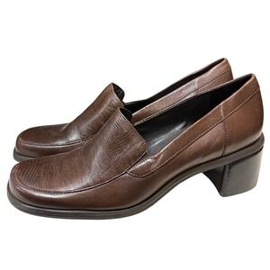 Naturalizer 8 Brown Leather Lizard Embossed Chunky Heel Loafer
